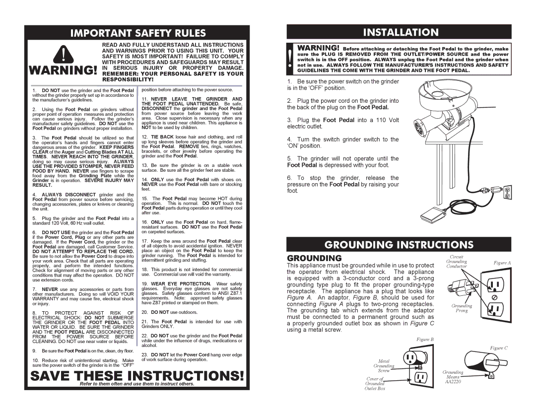 Cabela's 08-0901 manual Important Safety Rules, Installation, Grounding Instructions 