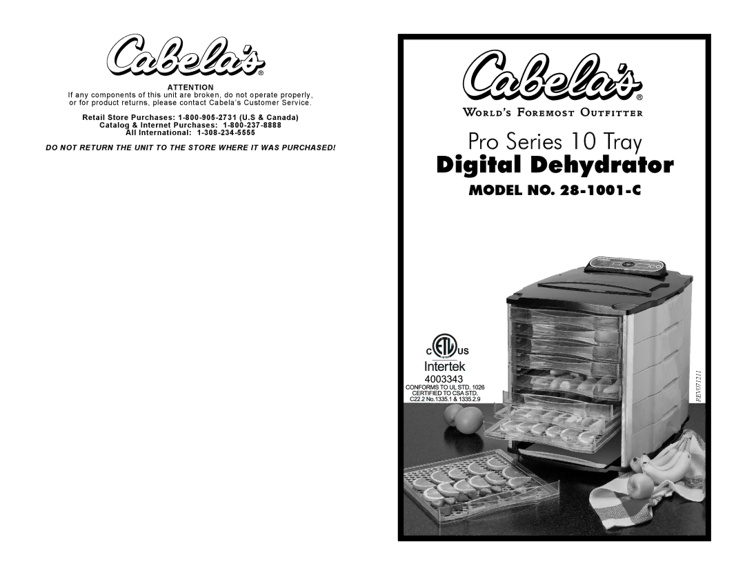 Cabela's 28-1001-C manual Digital Dehydrator 