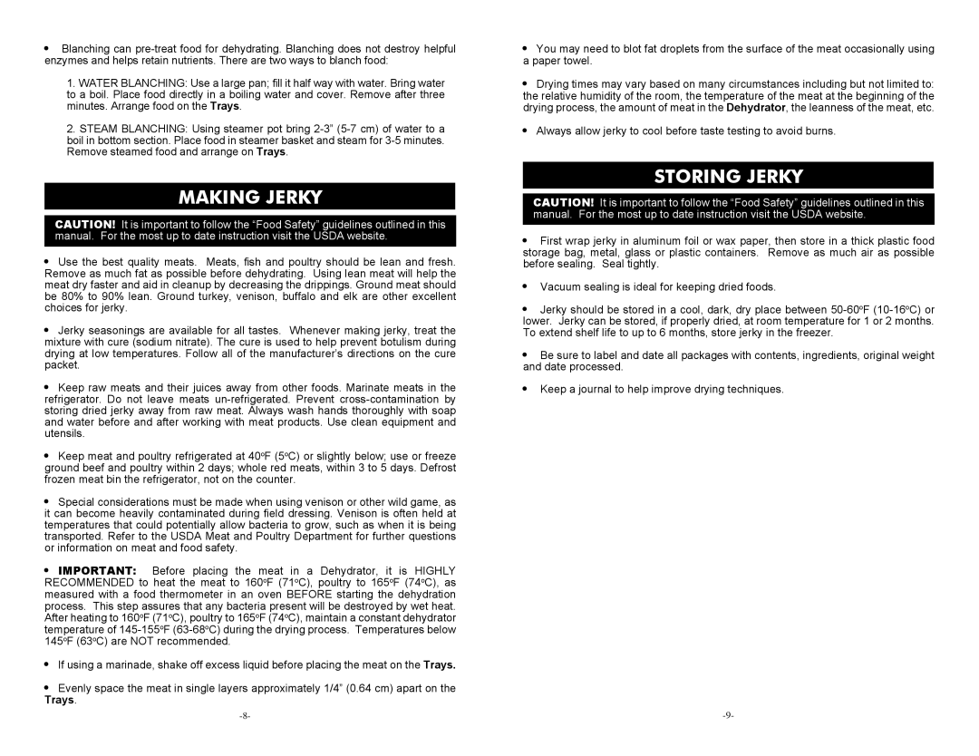 Cabela's 28-1001-C manual Making Jerky, Storing Jerky 