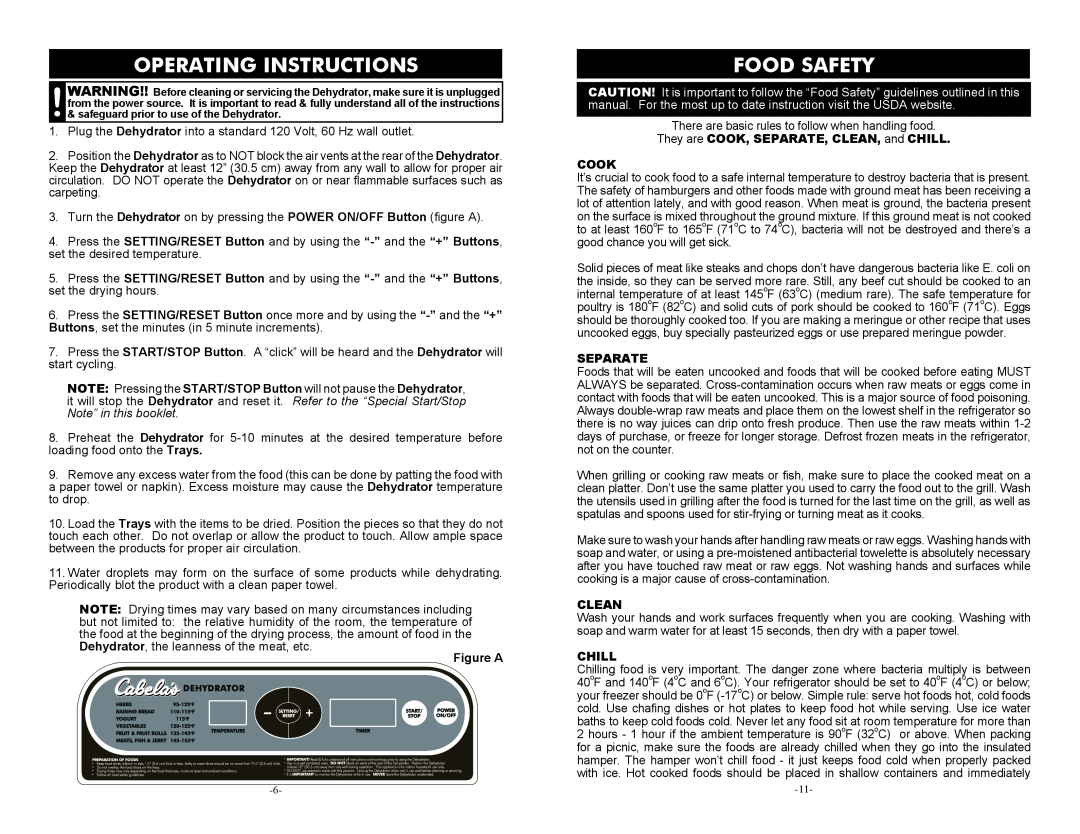 Cabela's 28-1001-C Operating Instructions, Food Safety, They are COOK, SEPARATE, CLEAN, and CHILL COOK, Separate, Clean 