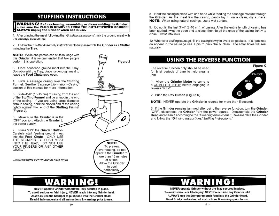 Cabela's 33-0101-C manual Stuffing Instructions, Using the Reverse Function 