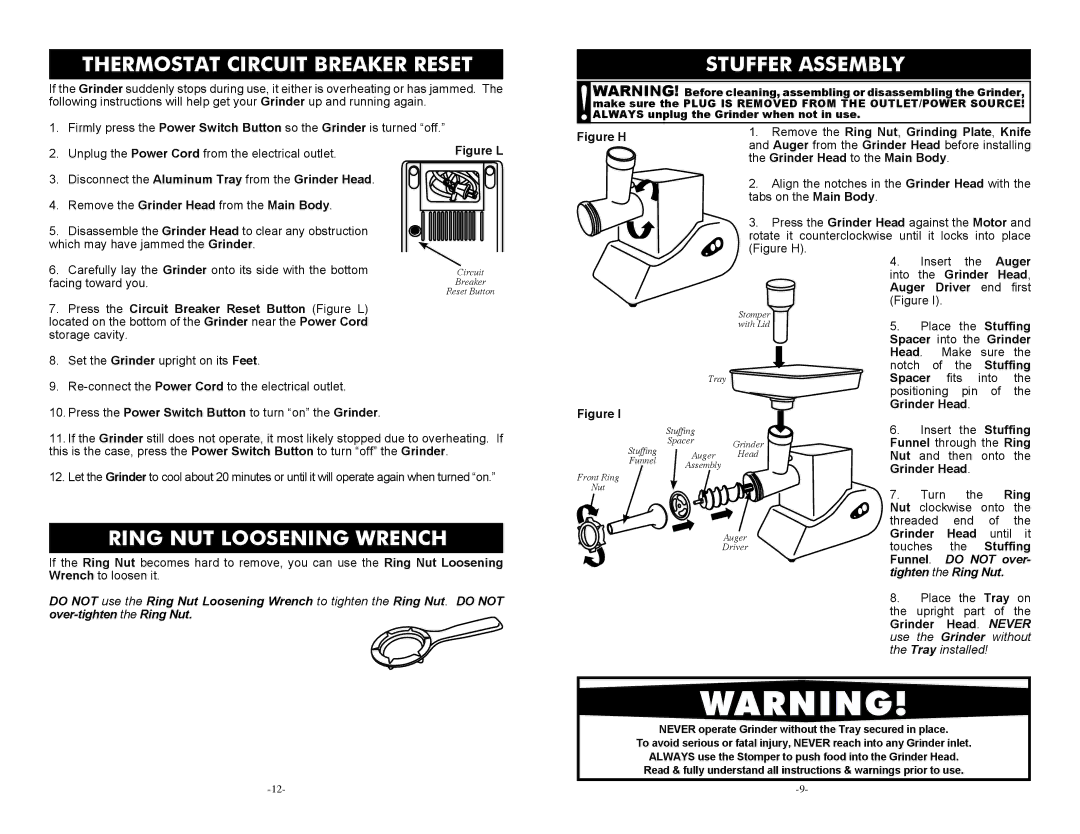 Cabela's 33-0101-C manual Thermostat Circuit Breaker Reset, Stuffer Assembly, Ring NUT Loosening Wrench 