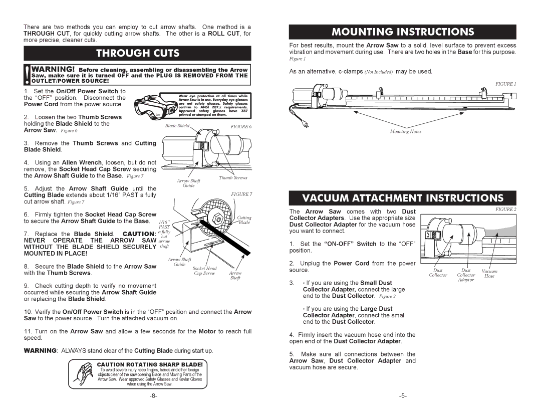 Cabela's 52-0601 manual Through Cuts Mounting Instructions, Vacuum Attachment Instructions 