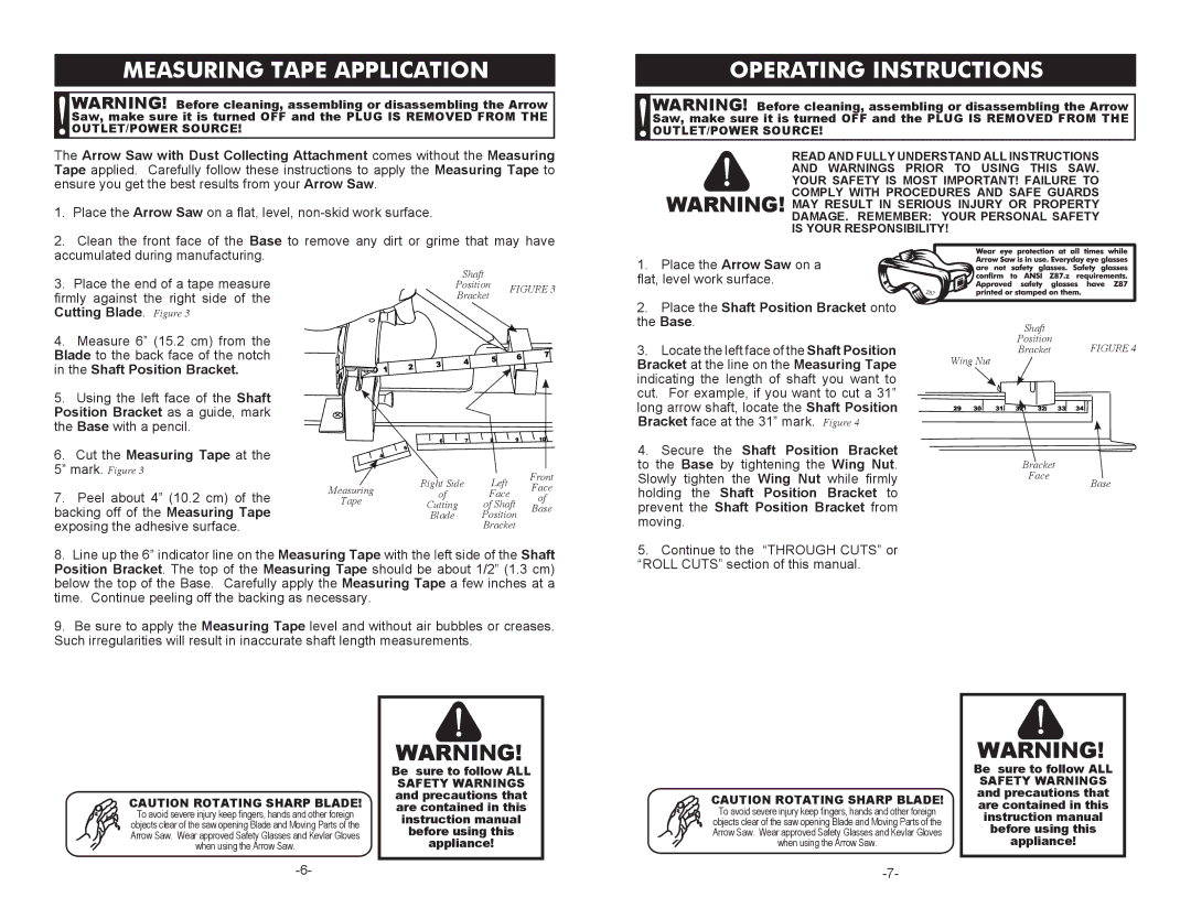 Cabela's 52-0601 manual Measuring Tape Application, Operating Instructions, Place the Shaft Position Bracket onto 