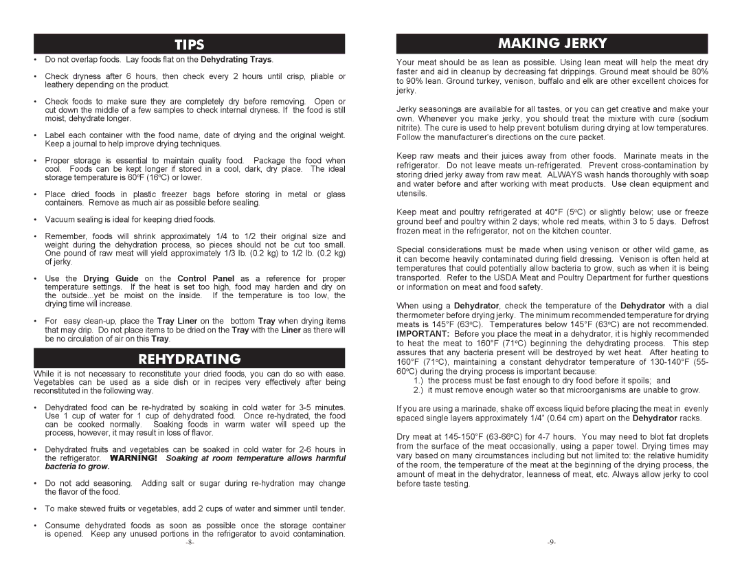 Cabela's 75-0201 manual Tips, Rehydrating, Making Jerky 