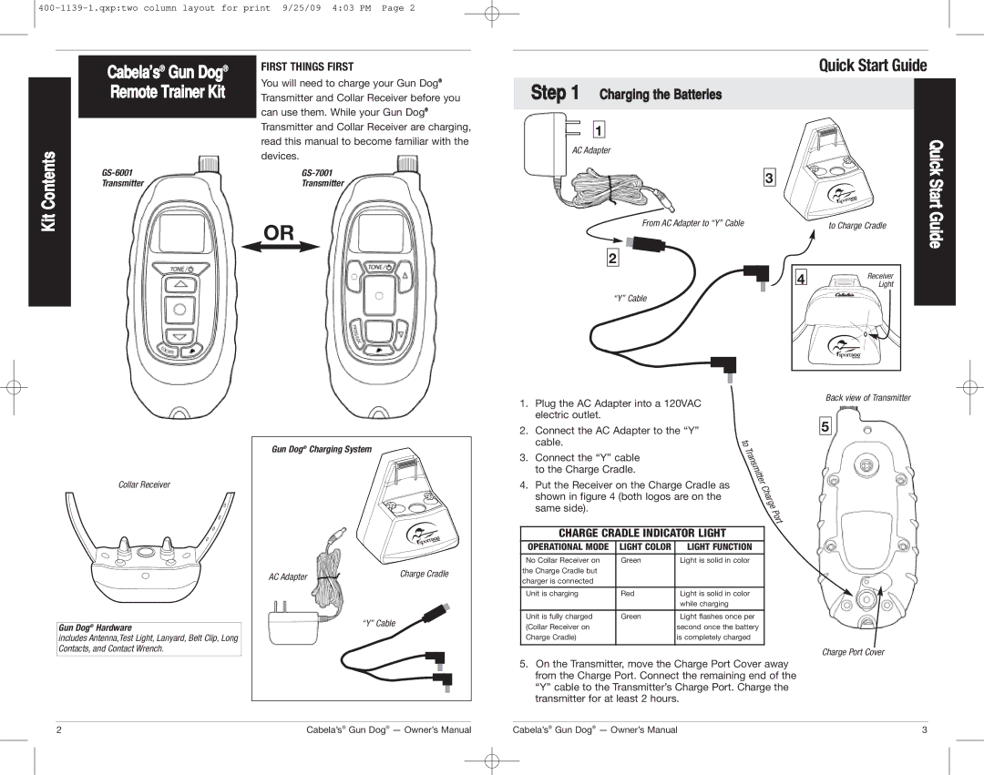 Cabela's GS-7001, GS-6001 manual Kit Contents 