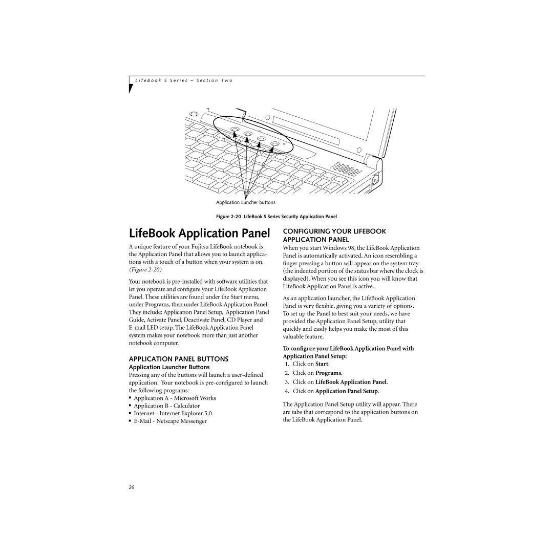 Cabin S Series.book Application Panel Buttons, Configuring Your Lifebook Application Panel, Application Launcher Buttons 