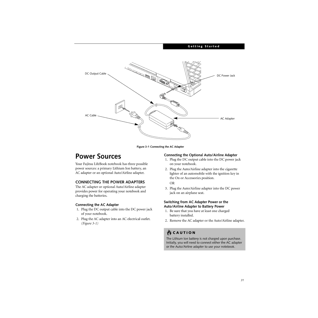 Cabin S Series.book manual Power Sources, Connecting the Power Adapters, Connecting the Optional Auto/Airline Adapter 