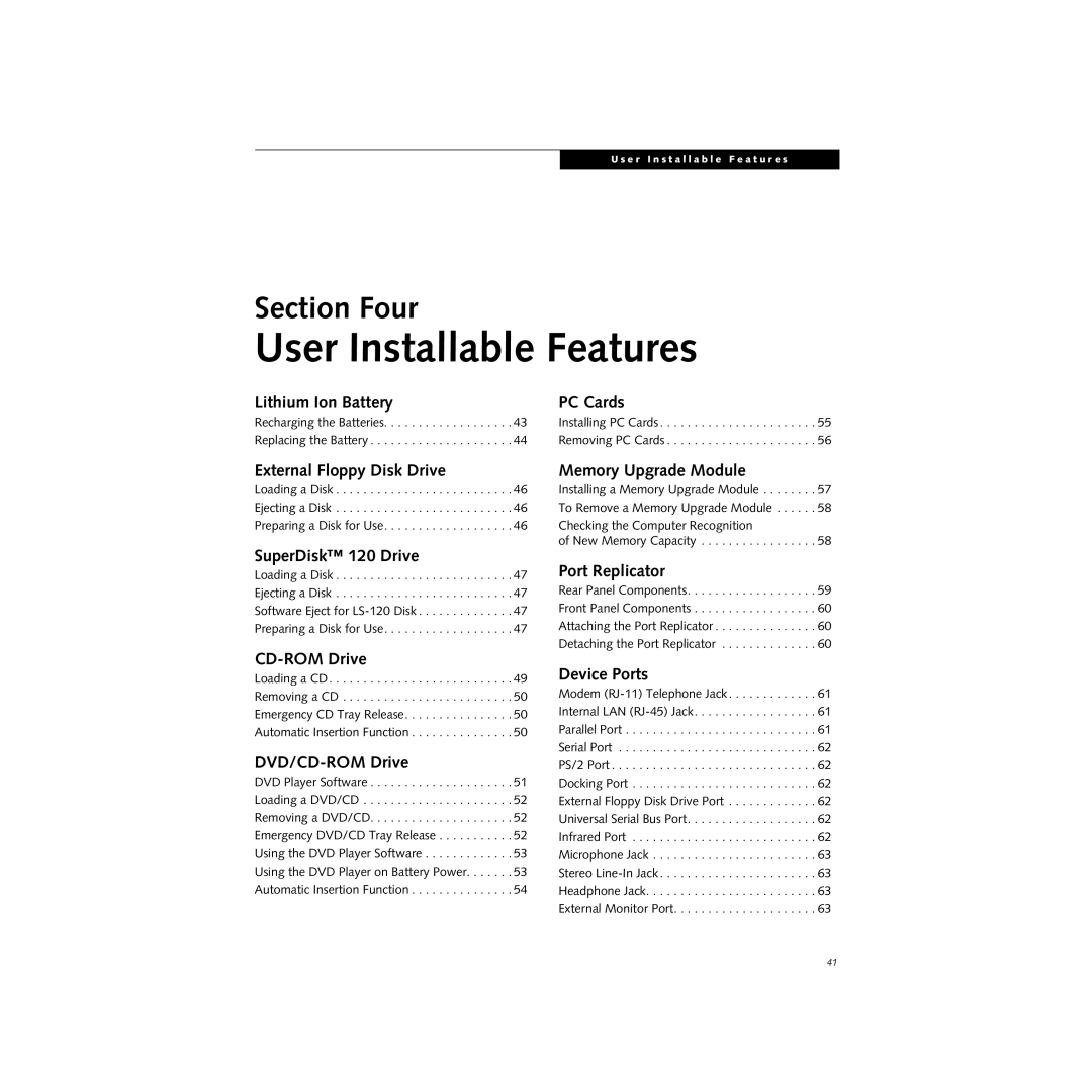 Cabin S Series.book manual User Installable Features, External Floppy Disk Drive Memory Upgrade Module 