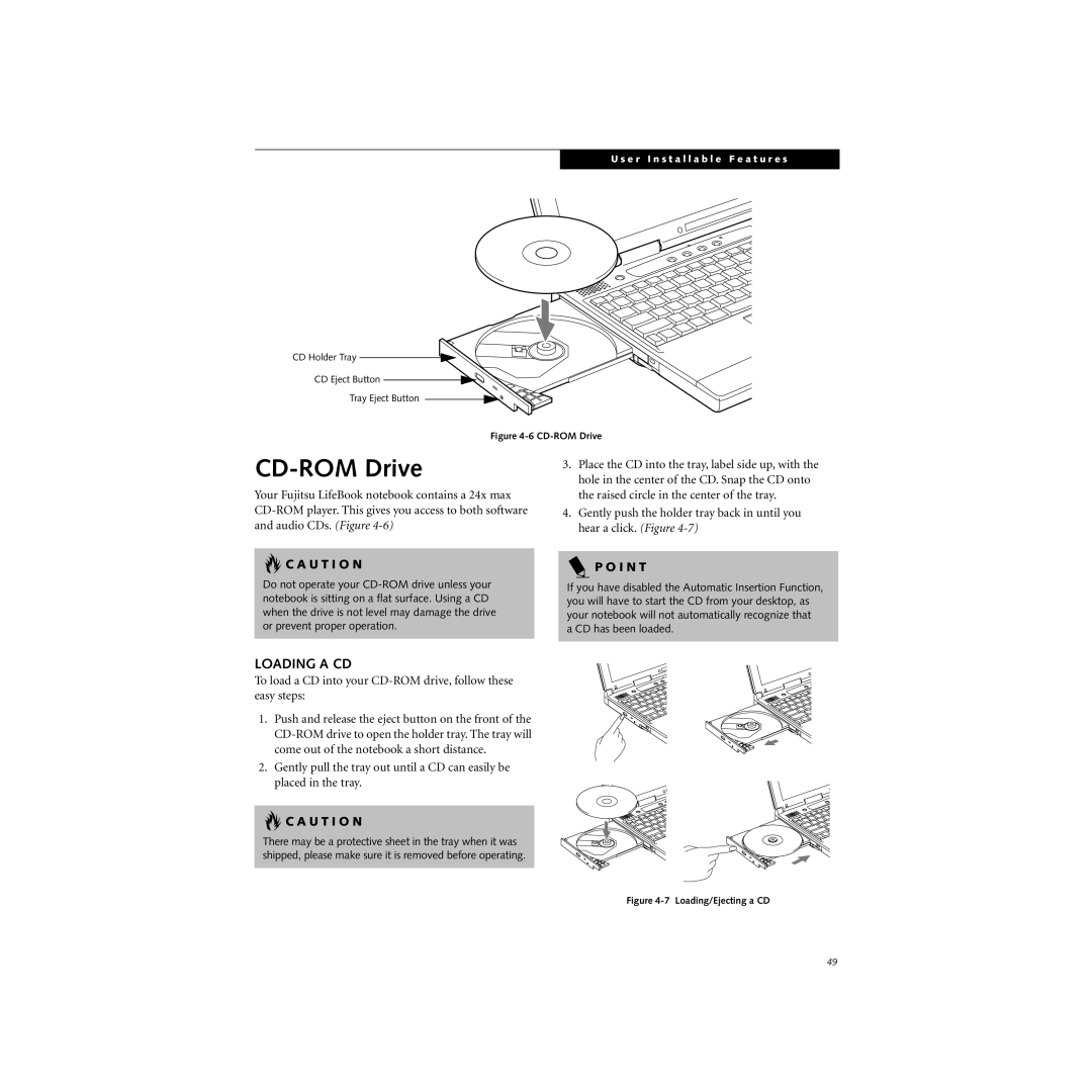 Cabin S Series.book manual CD-ROM Drive, Loading a CD 