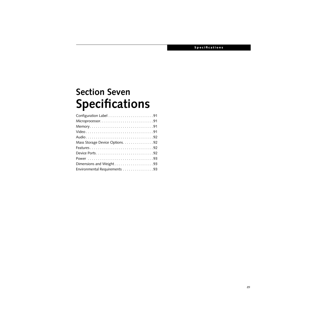 Cabin S Series.book manual Speciﬁcations 