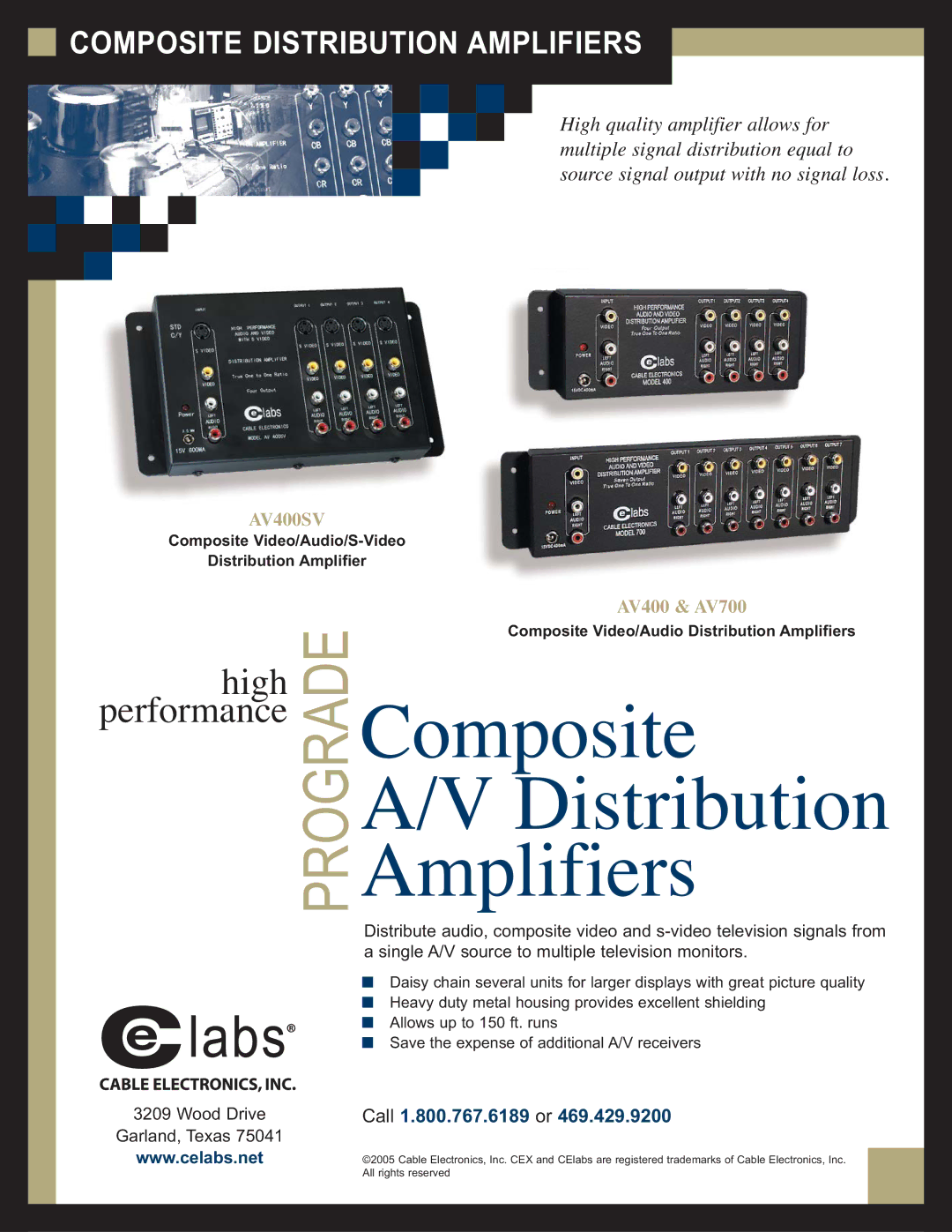 Cable Electronics AV400SV manual Composite Distribution Amplifiers, Call 1.800.767.6189 or 