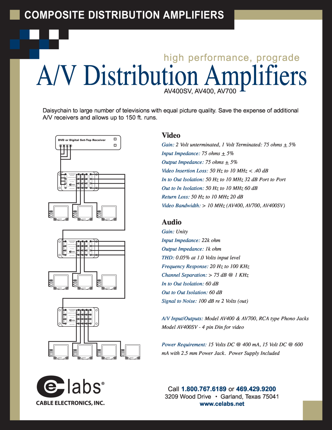 Cable Electronics AV400SV Wood Drive Garland, Texas, A/V Distribution Amplifiers, Composite Distribution Amplifiers, Video 