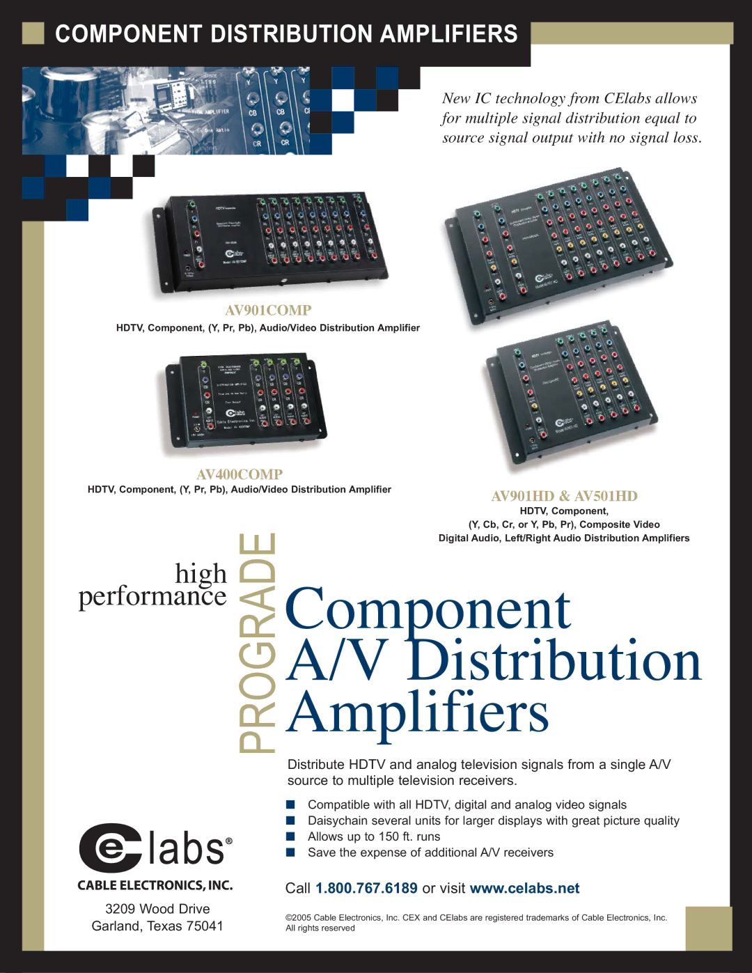 Cable Electronics AV901COMP, AV901HD, AV501HD, AV400COMP manual Component Distribution Amplifiers 