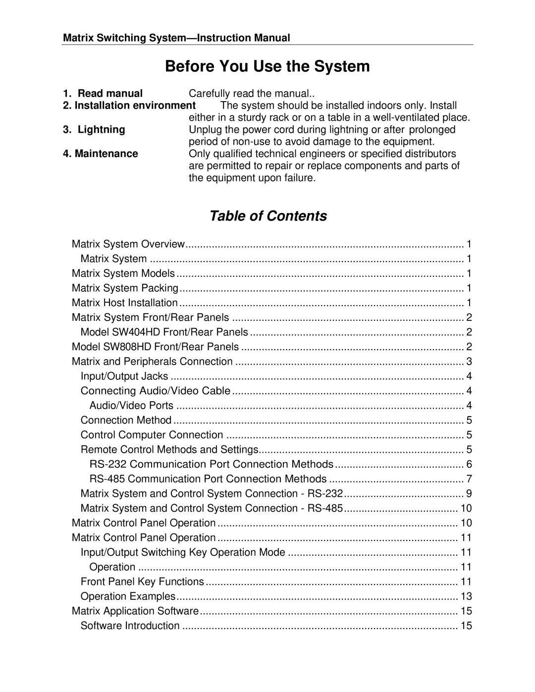 Cable Electronics SW404HD, SW808HD manual Before You Use the System 