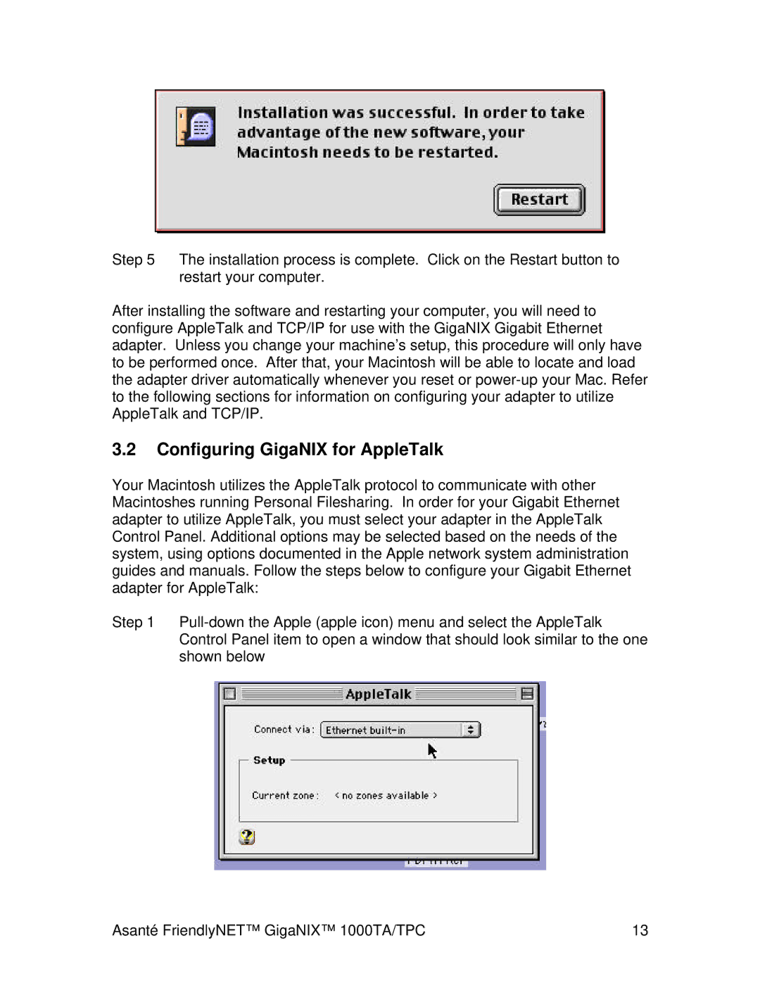 Cables to Go 1000TA/TPC user manual Configuring GigaNIX for AppleTalk 