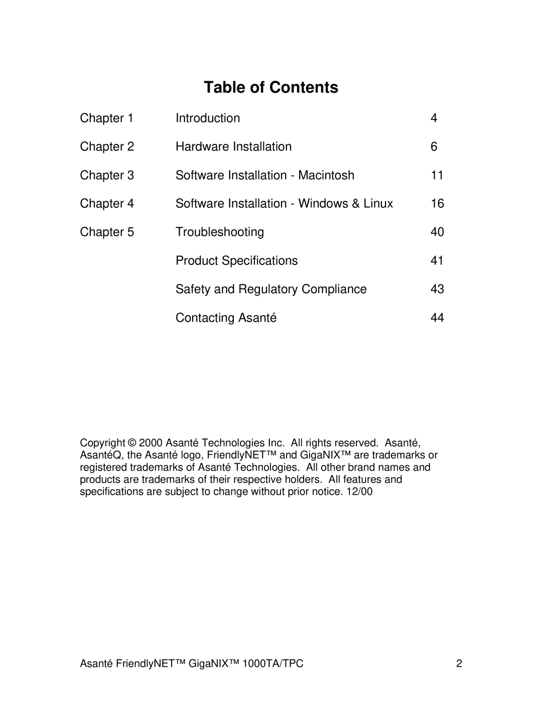 Cables to Go 1000TA/TPC user manual Table of Contents 