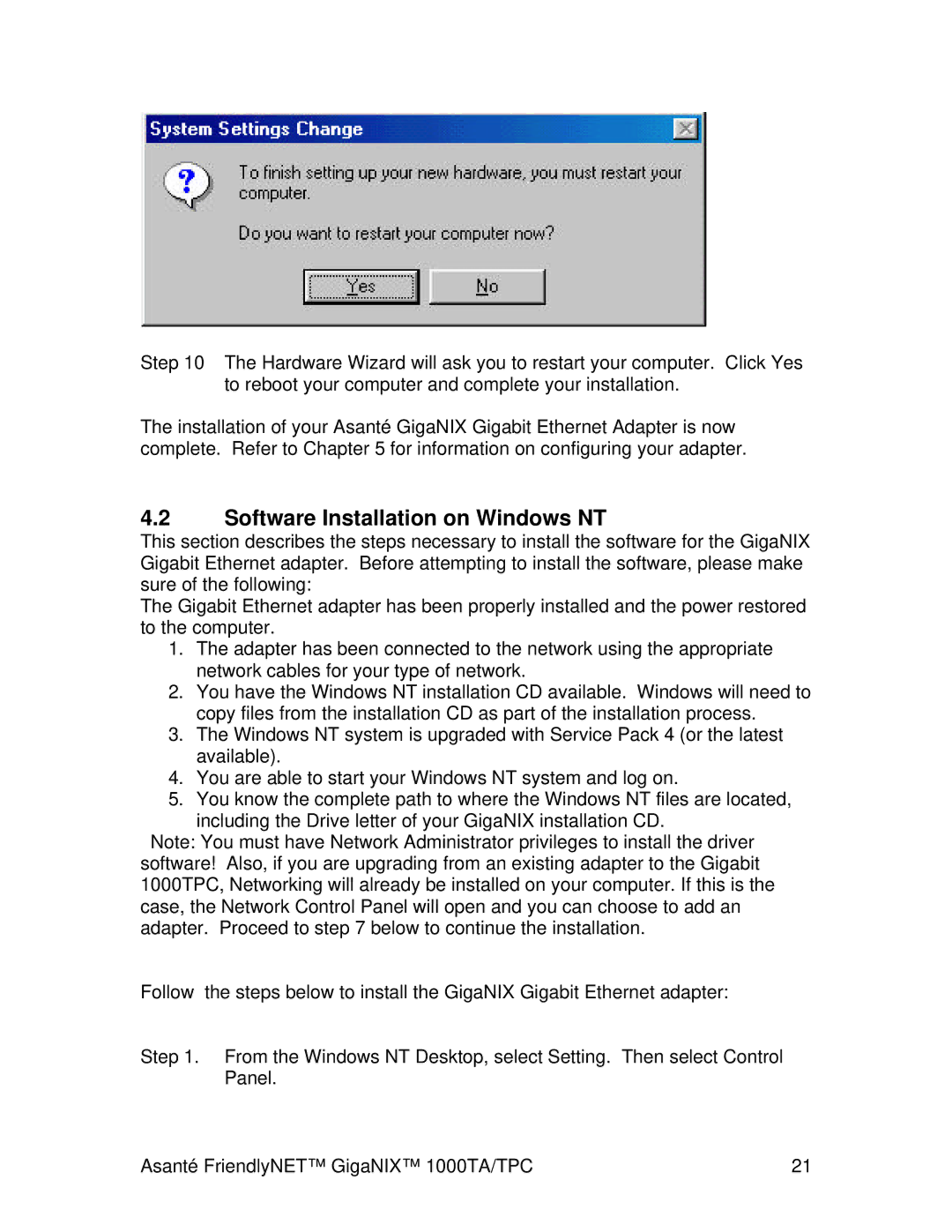 Cables to Go 1000TA/TPC user manual Software Installation on Windows NT 