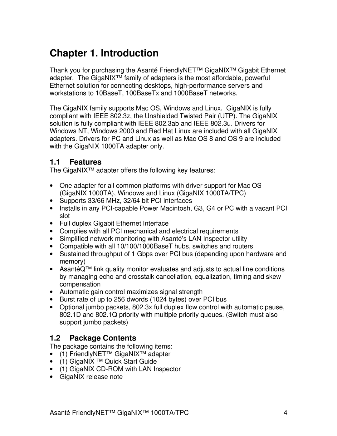 Cables to Go 1000TA/TPC user manual Introduction, Features, Package Contents 