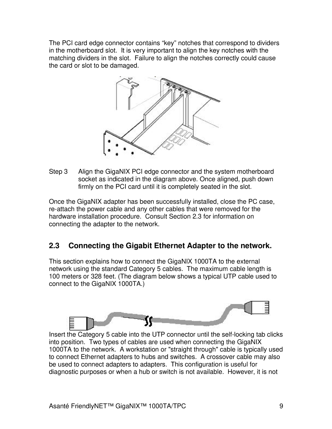 Cables to Go 1000TA/TPC user manual Connecting the Gigabit Ethernet Adapter to the network 