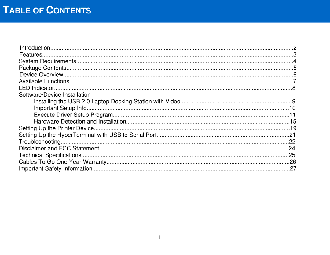 Cables to Go 28652 manual Table of Contents 