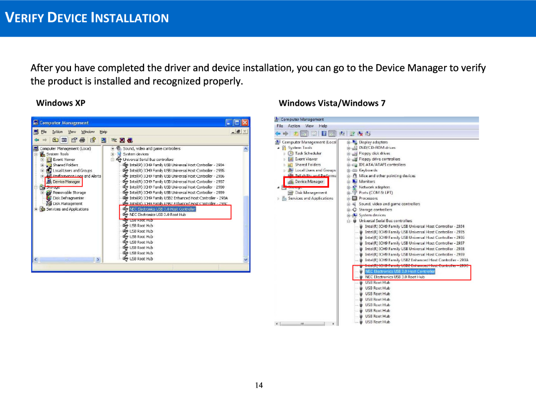 Cables to Go 29055 manual Verify Device Installation, Windows XP, Windows Vista/Windows 