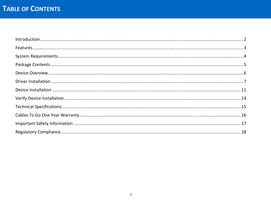 Cables to Go 29055 manual Table of Contents 