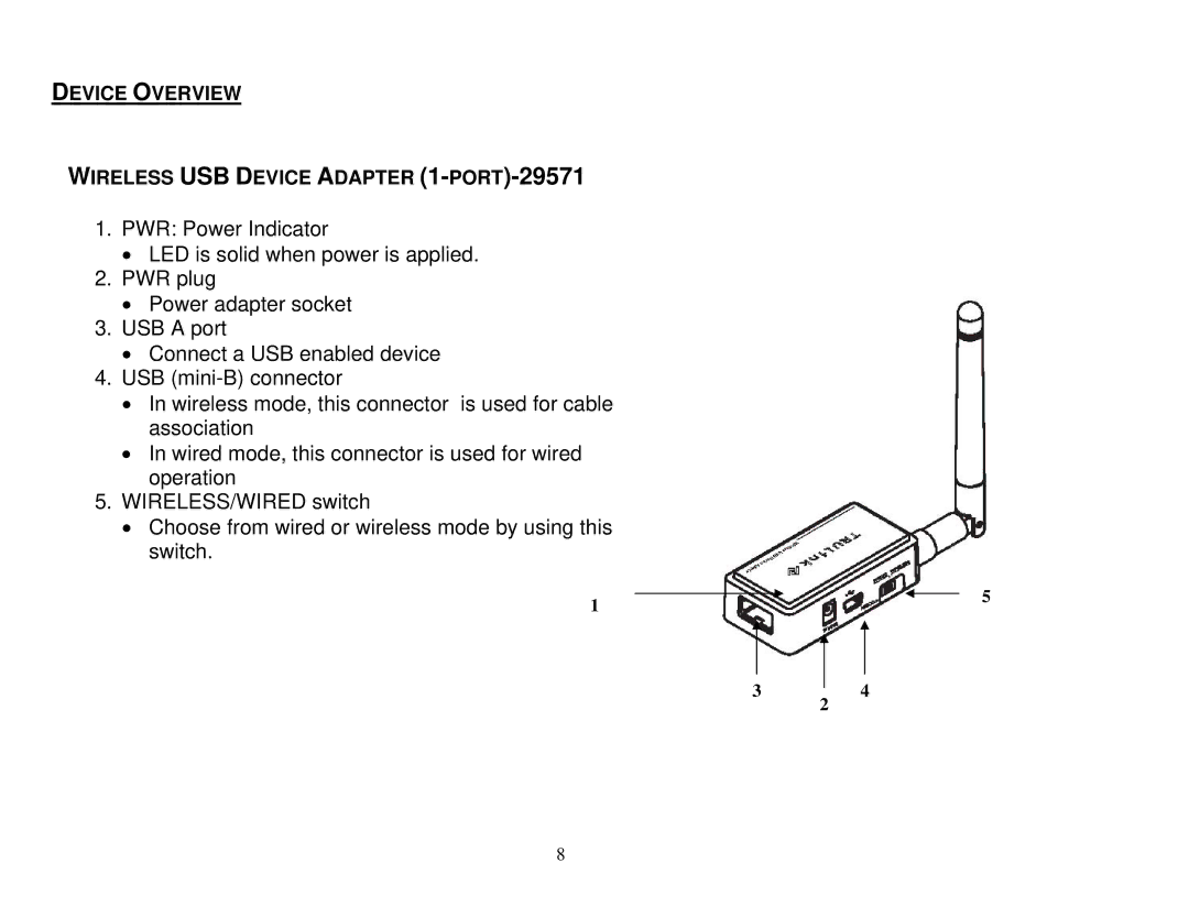 Cables to Go 29570 manual Device Overview Wireless USB Device Adapter 1-PORT-29571 