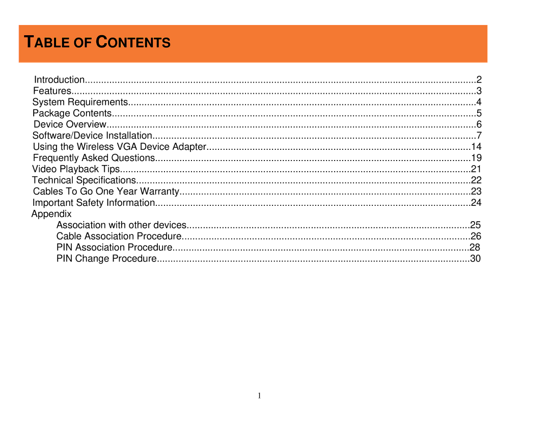 Cables to Go 29573 manual Table of Contents 