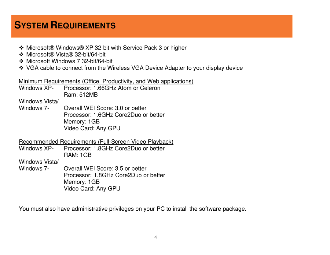 Cables to Go 29573 manual System Requirements, RAM 1GB 