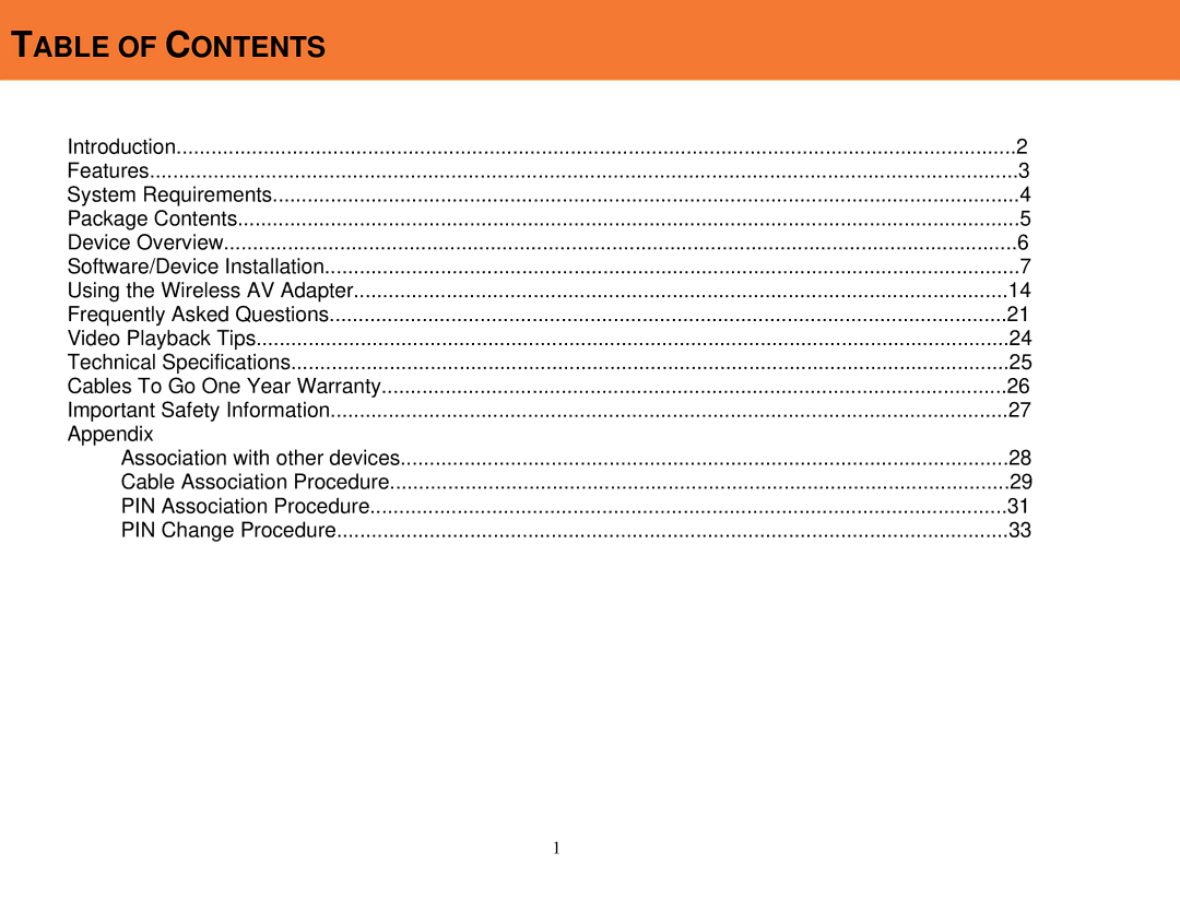 Cables to Go 29599 manual Table of Contents 