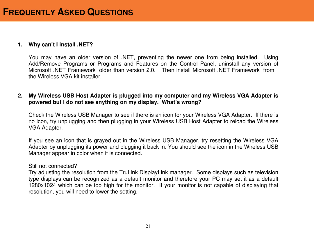 Cables to Go 29599 manual Frequently Asked Questions, Why can’t I install .NET? 