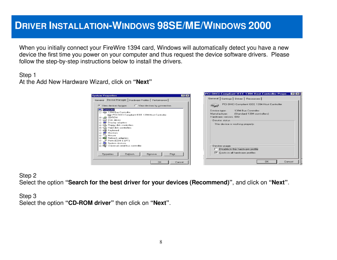 Cables to Go 29970 manual Driver INSTALLATION-WINDOWS 98SE/ME/WINDOWS 