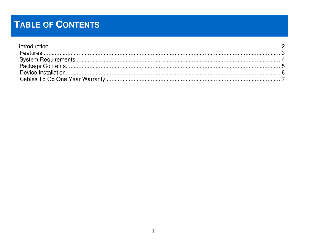 Cables to Go 29972 manual Table of Contents 