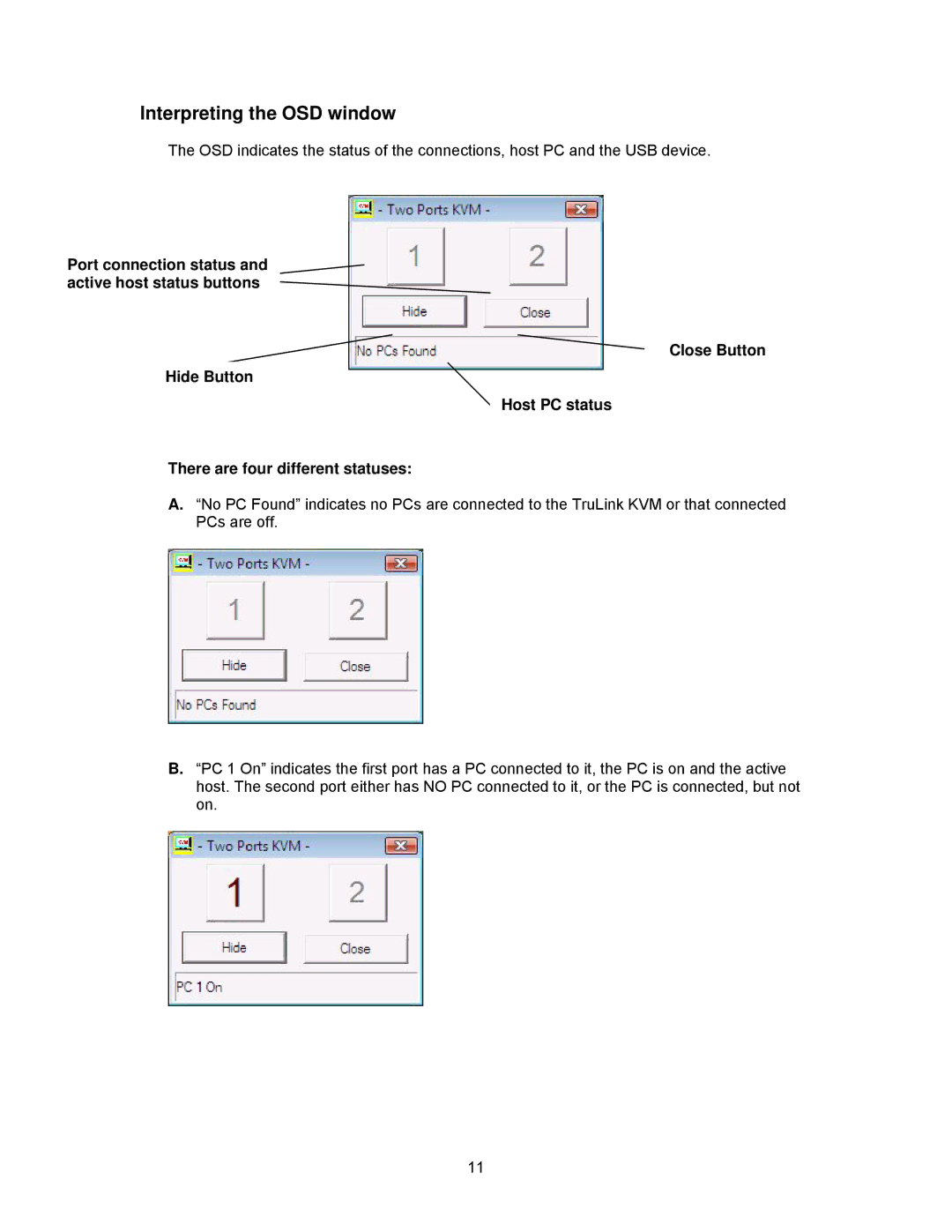 Cables to Go 35554 operation manual Interpreting the OSD window 