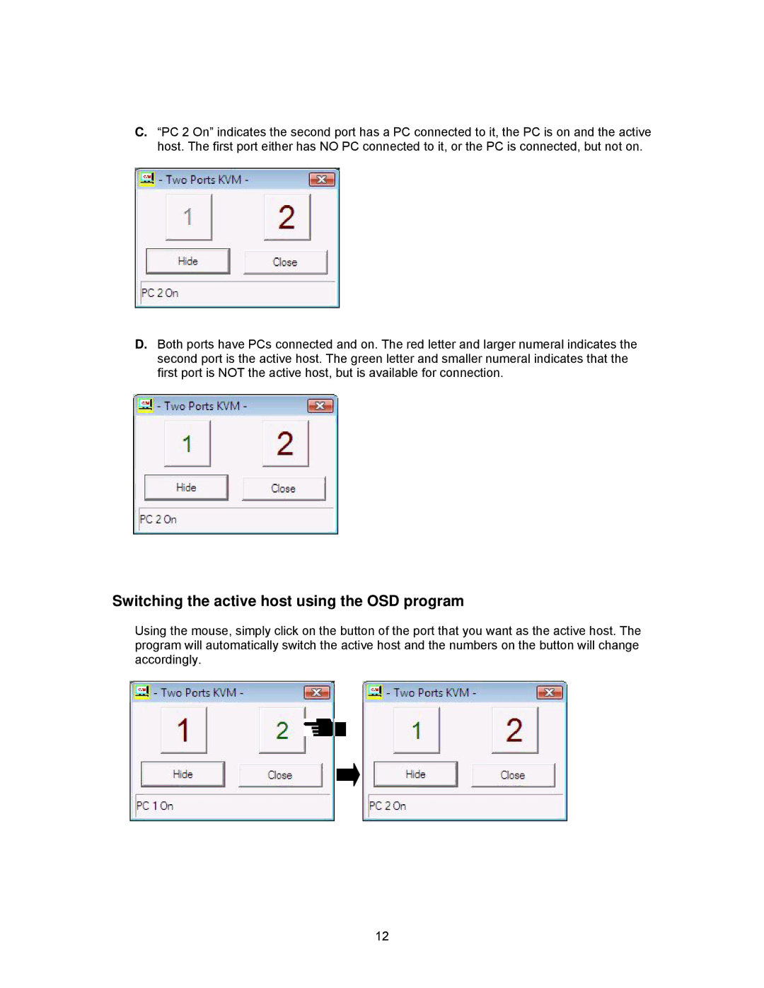 Cables to Go 35554 operation manual Switching the active host using the OSD program 