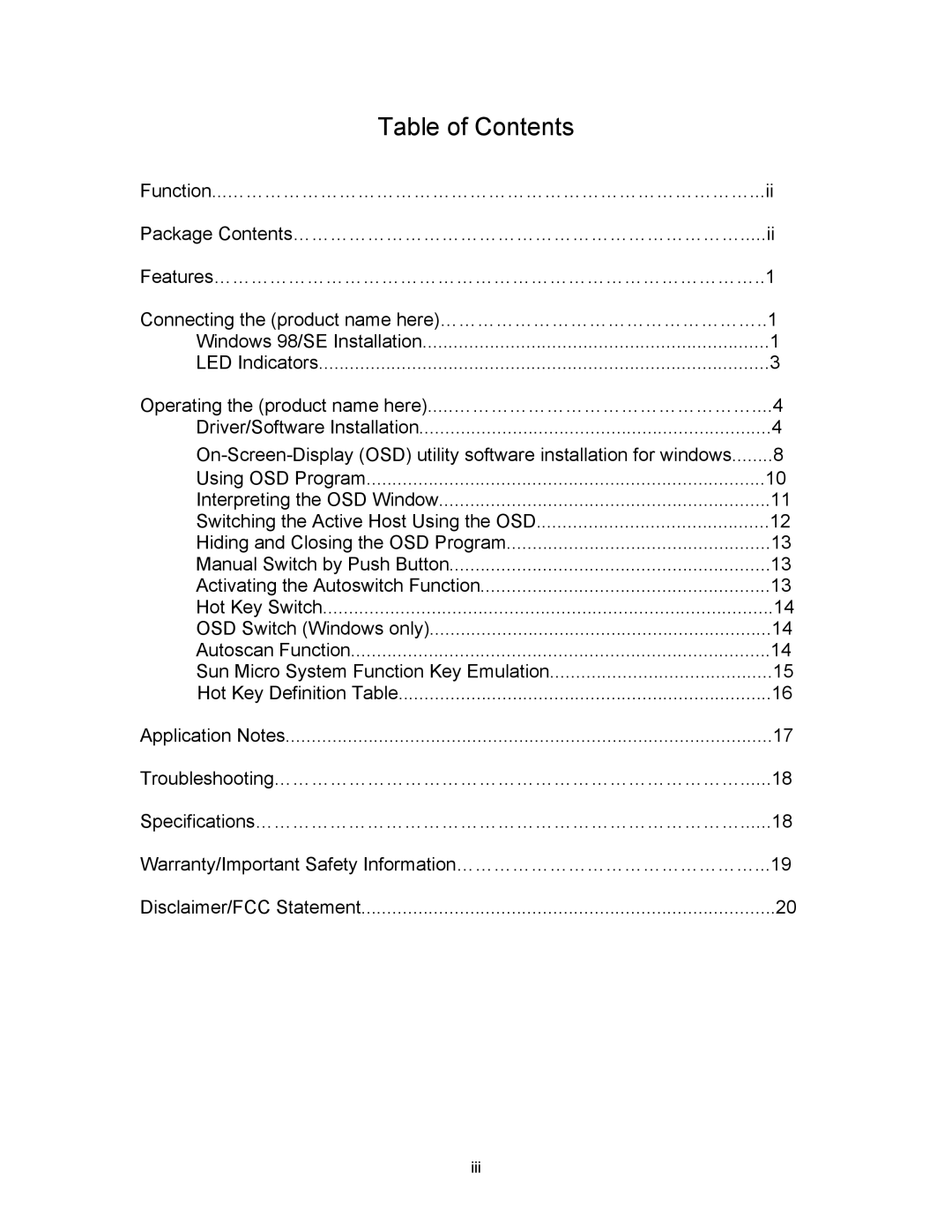 Cables to Go 35554 operation manual Table of Contents 