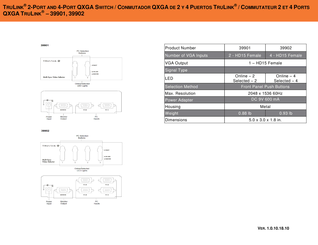 Cables to Go 39901, 39902 manual Led 