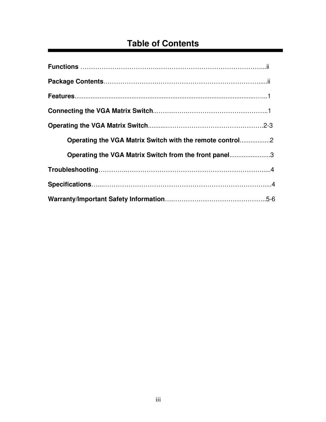 Cables to Go 39974, 39973 operation manual Table of Contents 