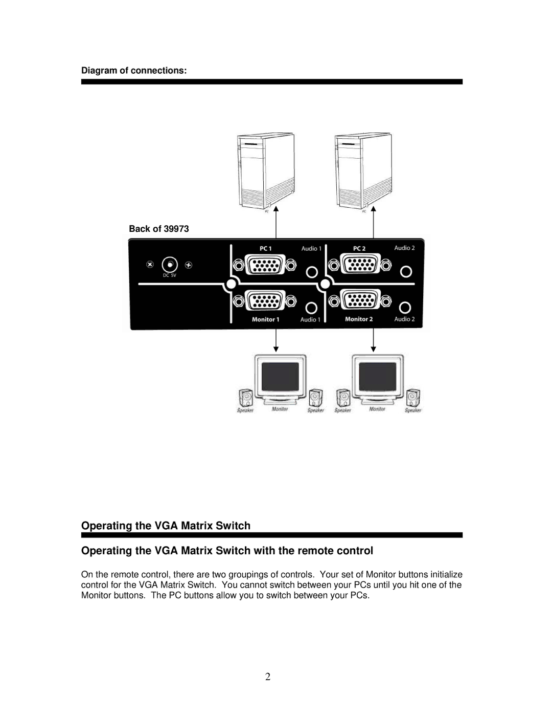 Cables to Go 39974, 39973 operation manual Diagram of connections Back 