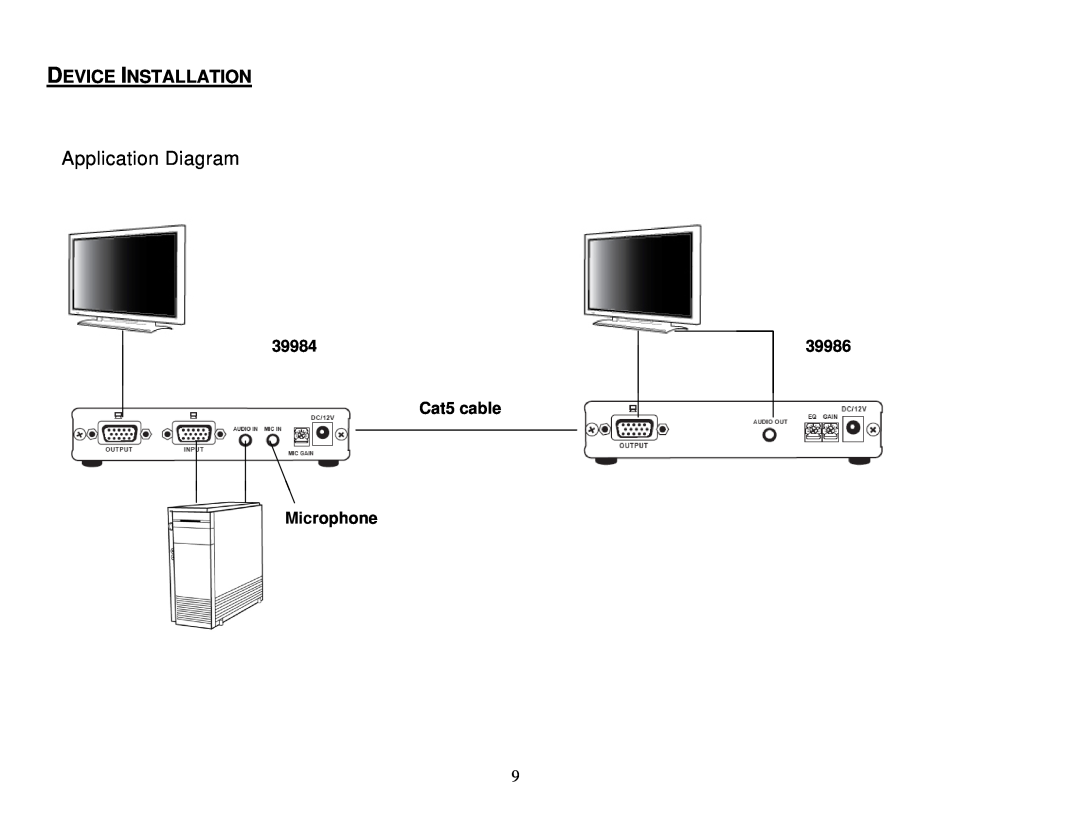 Cables to Go 39986 manual Application Diagram, Device Installation, 39984 Cat5 cable Microphone 