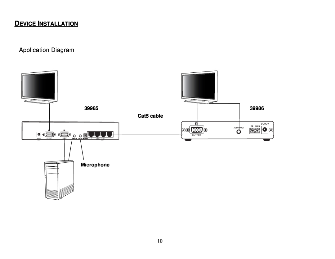 Cables to Go 39986 manual Application Diagram, Device Installation, 39985 Cat5 cable Microphone 