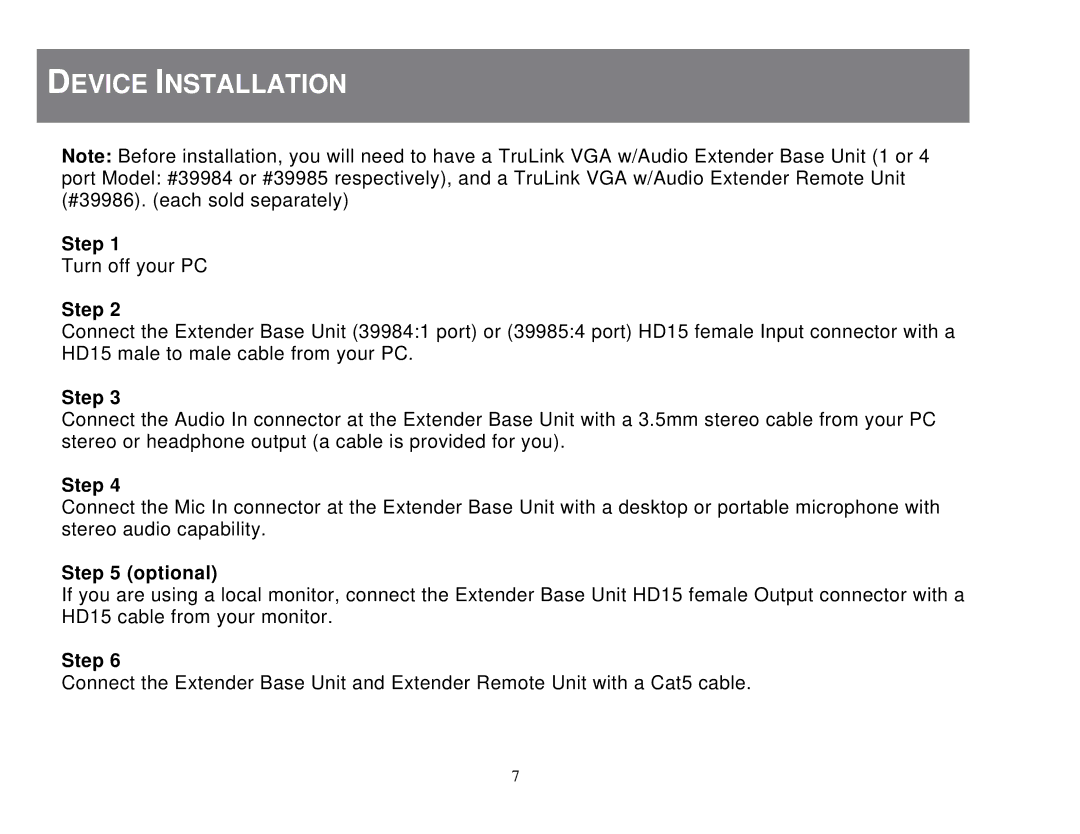 Cables to Go 39986 manual Device Installation, Optional 