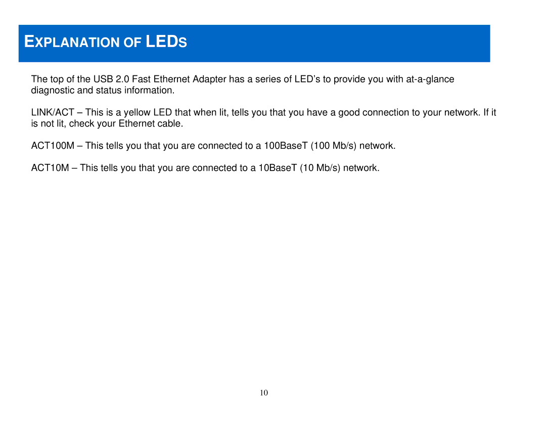 Cables to Go 39998 manual Explanation of Leds 