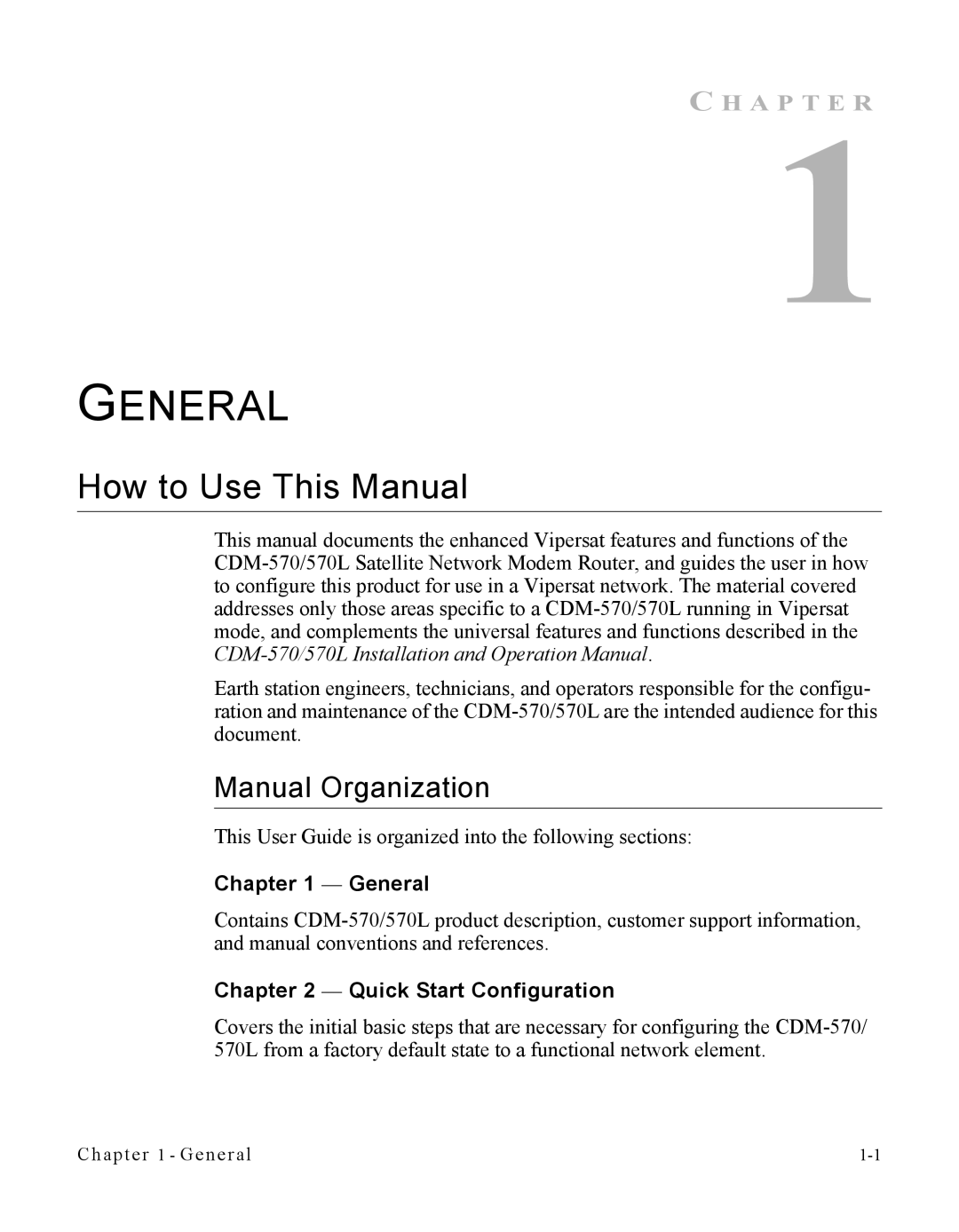 Cables to Go CDM-570L manual How to Use This Manual, Manual Organization, General, Quick Start Configuration 