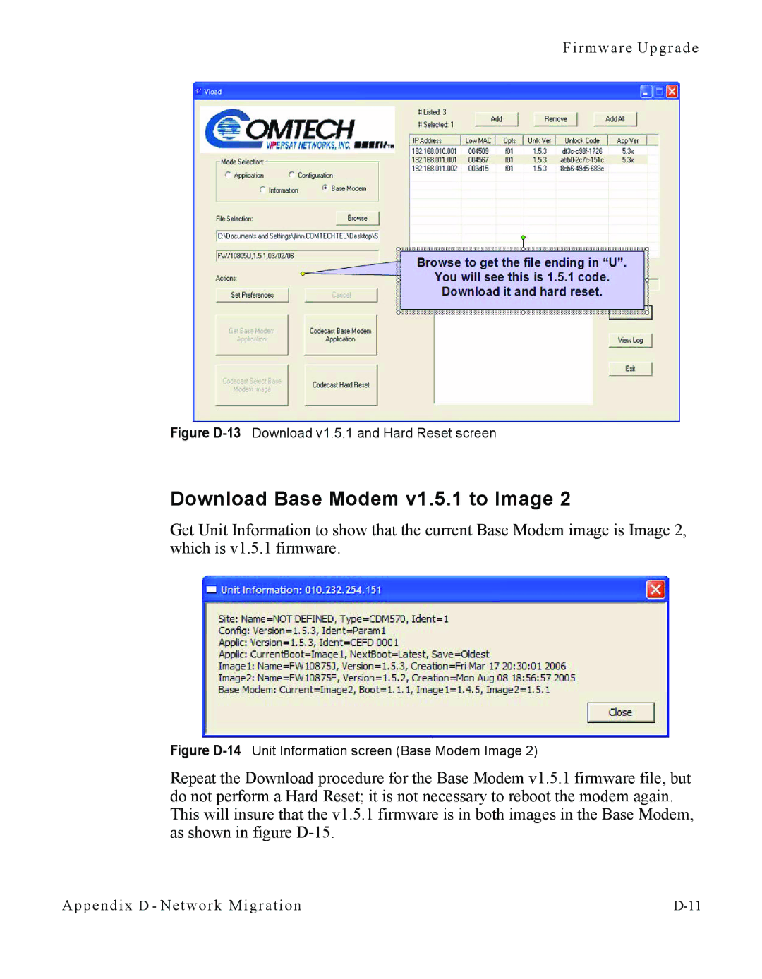 Cables to Go CDM-570L manual Download Base Modem v1.5.1 to Image, Figure D-13Download v1.5.1 and Hard Reset screen 