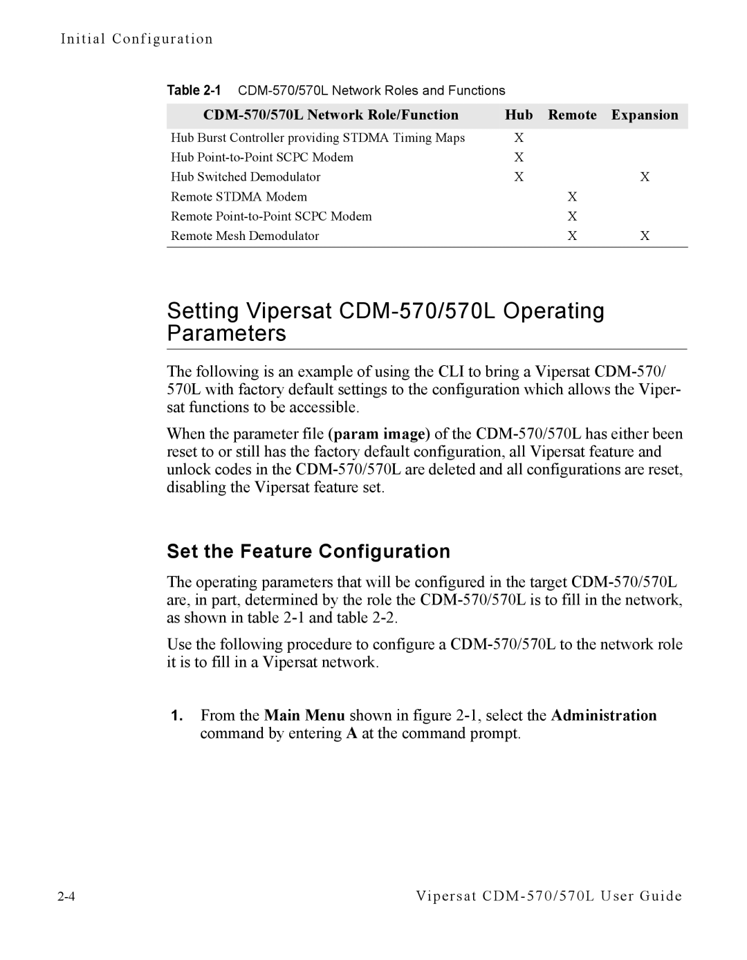 Cables to Go CDM-570L manual Setting Vipersat CDM-570/570L Operating Parameters, Set the Feature Configuration 