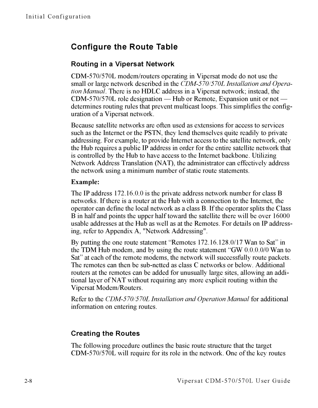 Cables to Go CDM-570L manual Configure the Route Table, Routing in a Vipersat Network, Creating the Routes 