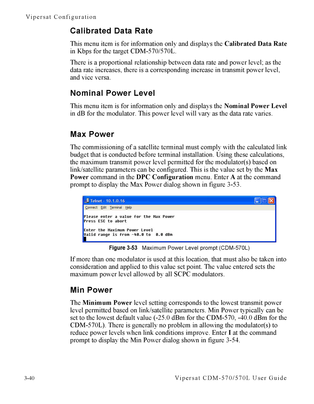 Cables to Go CDM-570L manual Calibrated Data Rate, Nominal Power Level, Max Power, Min Power 