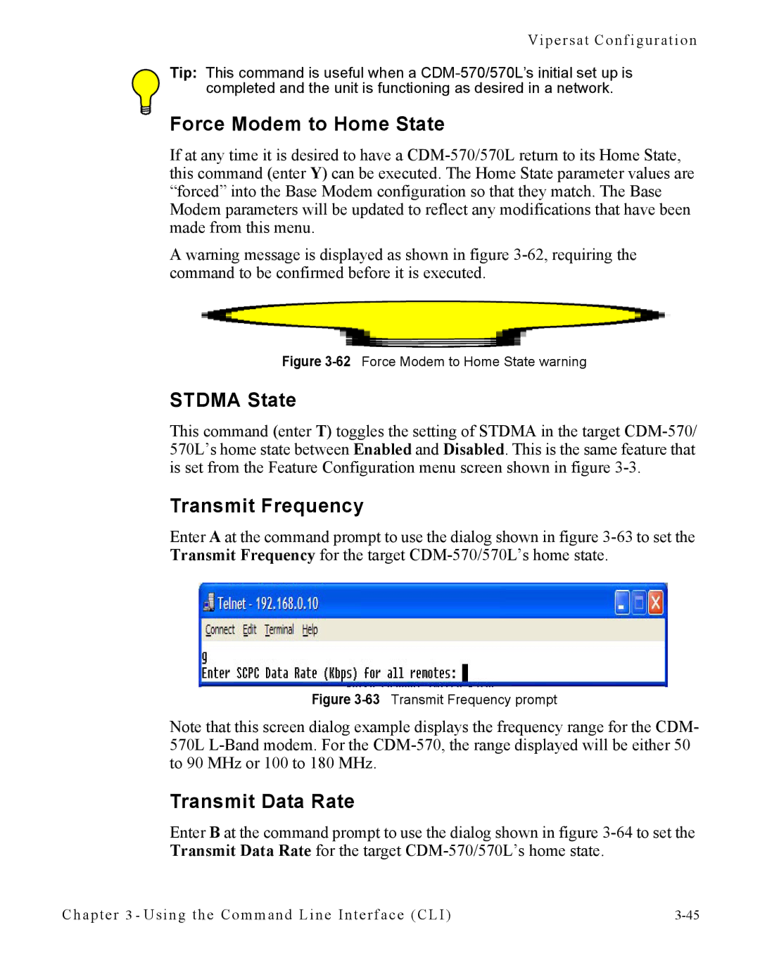 Cables to Go CDM-570L manual Force Modem to Home State, Stdma State, Transmit Frequency, Transmit Data Rate 